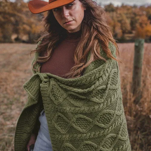 Miniatura 3 de HiEnd Accents - Manta de punto trenzado verde salvia de 50 x 60 pulgadas, acogedora manta tejida de mezcla de lana, cálida para otoño e invierno