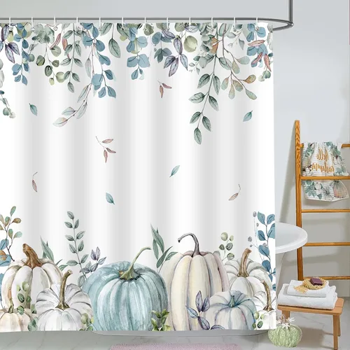 Miniatura 10 de Cortina de ducha de otoño, decoración de baño de árbol de calabaza, 72 x 72 pulgadas, tela de poliéster, cortina de baño impermeable con 12 ganchos