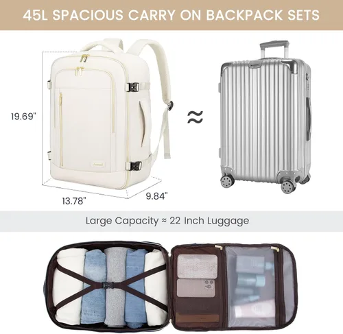 Miniatura 2 de LOVEVOOK Mochila de viaje para mujeres y hombres, mochila de transporte de 45 litros, bolsa de artículos personales con 3 cubos de embalaje, mochila