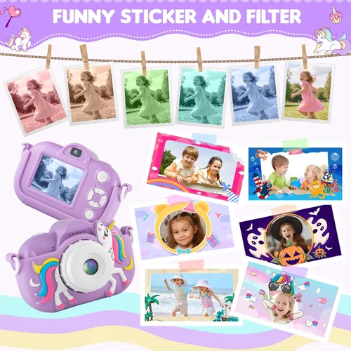 Miniatura 6 de Cámara para niños para niñas de 3 a 5 años, cámara digital para niños con cubierta de silicona, grabación de video de 48MP/1080P, cámara selfie