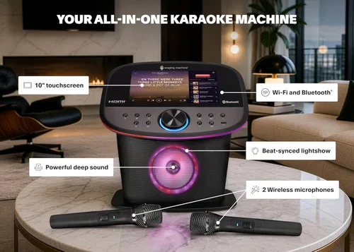 Miniatura 2 de Singing Machine Platinum Plus - Sistema de karaoke todo en uno con 2 micrófonos inalámbricos, Bluetooth/WiFi, altavoz de sonido portátil premium
