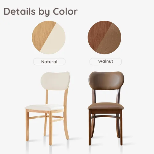 Miniatura 5 de Livinia Tony - Juego de 2 sillas de comedor, asiento tapizado de piel sintética de roble malasio sólido, sillas laterales redondeadas (natural)