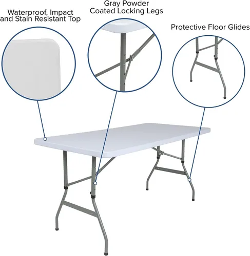 Miniatura 5 de Flash Furniture Kathryn Mesa plegable de plástico blanco granito ajustable de 4.93 pies de altura