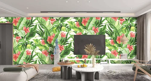 Miniatura 141 de Papel pintado botánico de selva tropical Hojas verdes de planta murales Estética para decorar habitación Sala de estar Fondo de TV Gran mural de B033