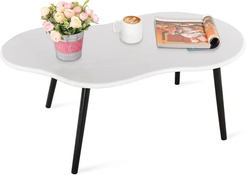 Miniatura 10 de Mesa de centro pequeña, mesa de centro de nube negra para espacios pequeños, mesa central moderna única e irregular con patas de madera, mesa