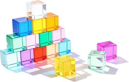 Miniatura 8 de Meooeck 10 bloques de cilindros acrílicos de arcoíris, bloques de gemas de colores translúcidos, apilables, juguetes sensoriales de tren para niños