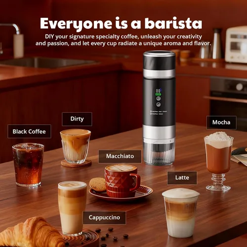 Miniatura 6 de Cafetera de Espresso Portátil, Cafetera de Viaje para Camping, Máquina de Espresso Portátil con USB-C, Máquina de Espresso Pequeña 3-en-1 con Café