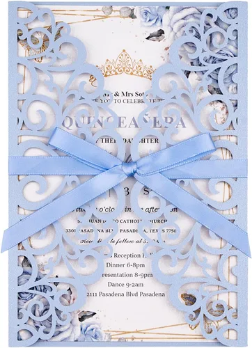 Miniatura 12 de 50 invitaciones de boda, invitaciones personalizadas cortadas con láser con sobres y tarjetas RSVP para quinceañera, despedida de soltera, baby