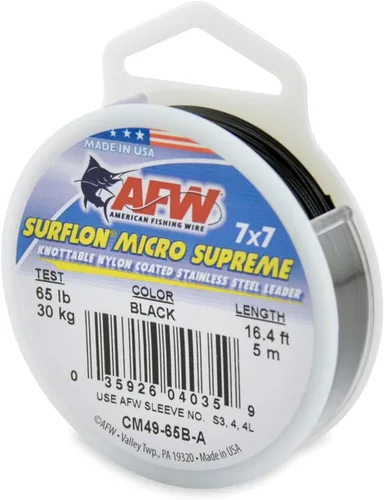 American Fishing Wire Surflon Micro Supreme Nylon recubierto 7x7 de acero inoxidable, líder en alambres anudables para pesca en agua salada, pesca