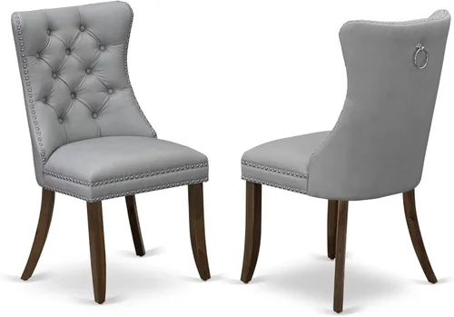 Miniatura 12 de East West Furniture DAP8F12 Dallas Parson - Juego de 2 sillas de cocina tapizadas de piel sintética con botones copetudos, color gris oscuro
