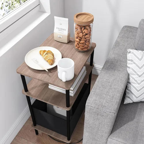 Miniatura 5 de Mesa auxiliar pequeña con estación de carga, mesa auxiliar para espacios pequeños, mesita de noche delgada con tomacorriente, sofá junto a la mesa