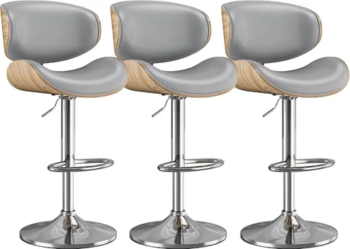 Miniatura 32 de Taburetes de bar, taburetes de bar giratorios ajustables para isla de cocina, sillas de barra de cuero moderno de mediados de siglo de altura
