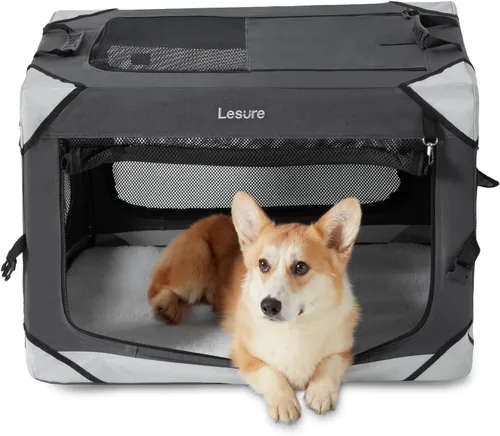 Miniatura 15 de Lesure Jaula Plegable para Perros - Perrera de Viaje Portátil para Perros Grandes, Jaula para Mascotas de 4 Puertas con Ventanas de Malla