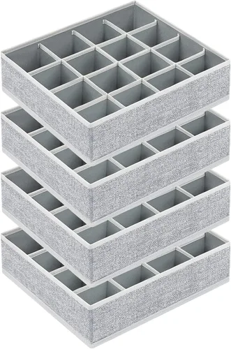 Miniatura 23 de Joyoldelf Organizador de cajones para calcetines, organizador de ropa interior, organizador de 16 celdas de tela, cajas de almacenamiento para Gris