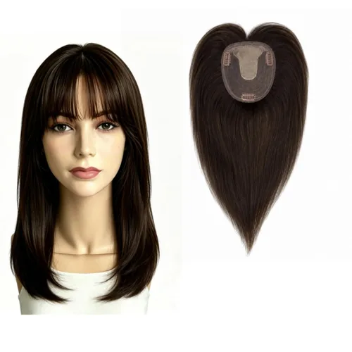Miniatura 11 de Peluca de cabello humano para mujer con flequillo, peluca con clip para cabello fino + base de cuero cabelludo de poliuretano de alta densidad