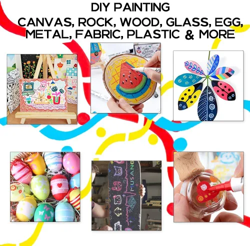 Miniatura 2 de TRANSON Juego de rotuladores de pintura acrílica de doble punta fina y brocha de 12 colores para lienzo, roca, madera, cuero, cerámica, pintura DIY
