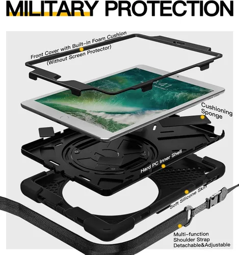 Miniatura 6 de BRAECN Funda para iPad 6ª/5ª Generación, Funda iPad 9.7 2018/2017 - Resistente a Prueba de Golpes con Soporte para Lápices, Correa de Hombro