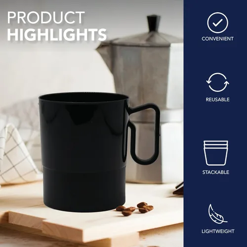 Miniatura 4 de Party Essentials Taza de café de plástico duro de 8 onzas con asa, 20 unidades, color negro bistró