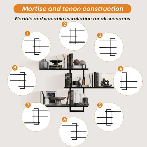 Miniatura 7 de PHOENANCEE Estantes de pared de 3 niveles, estante flotante decorativo para pared, estante de fotos de plantas, estantes de madera para sala de Negro