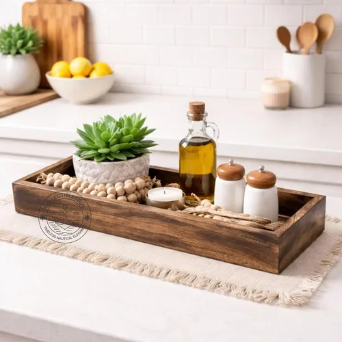 Bandeja de madera rústica vintage para servir – Decoración de cocina larga rectangular para el hogar para bebidas frías, helados, bebidas –