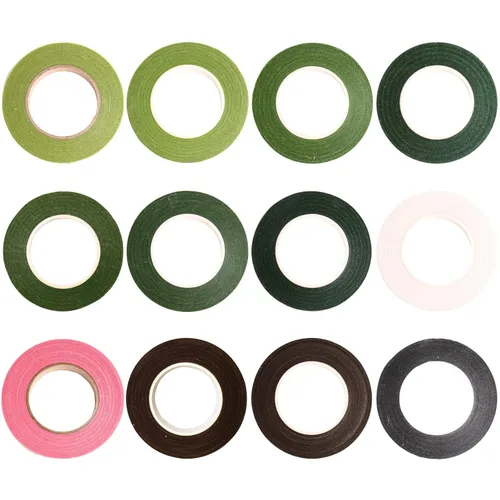 Cinta floral, 12 rollos de cinta inferior para envoltura de tallo, cinta floral verde de 1/2 pulgada, 360 yardas, cinta adhesiva para envolver tallo