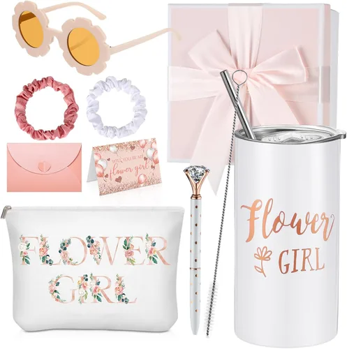 Sieral Juego de 9 Piezas de Regalos de Propuesta para Niña de las Flores Personalizado Vaso para Niña de las Flores con Pajita Caja de Regalo de