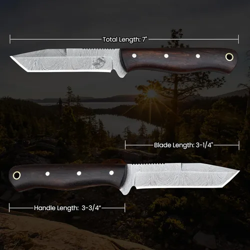 Miniatura 2 de Knives Ranch Cuchillo EDC Tanto hecho a mano de 7 pulgadas, hoja de acero de Damasco de espiga completa, cuchillo compacto para uso diario ranch