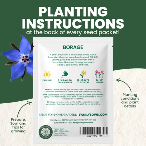 Miniatura 4 de Borraja - 200 semillas para plantar - Temporada 2026 - Bolsa de 0.18 oz