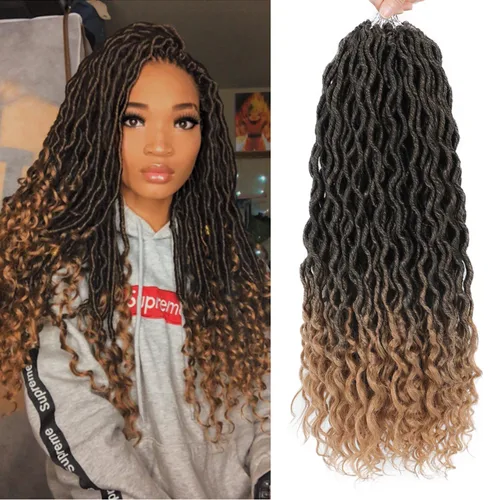 Miniatura 12 de Cabello de Ganchillo Goddess Locs - 8 Paquetes de 12 Pulgadas de Cabello Rizado Faux Locs de Ganchillo para Mujeres Negras, Cabello Rizado 1B-30#