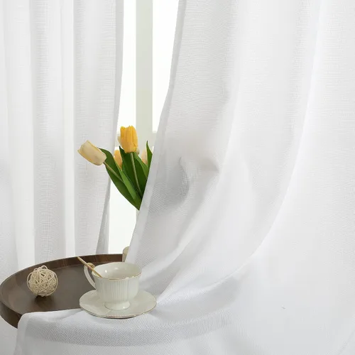 Miniatura 5 de LAMIT Cortinas de Lino Blancas Semitransparentes para Dormitorio, Paneles Filtrantes de Luz, Cortinas de Lino con Ojales de Protección de Privacidad