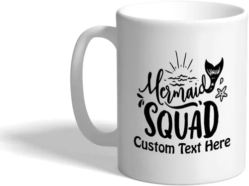 Taza de café de cerámica náutica de sirena de verano divertida personalizada 11 onzas Escuadrón Sirena Tipos de sirenas Sol Estrellas Taza de té