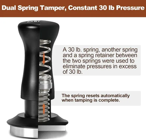 Miniatura 2 de MEION Espresso Tamper - Manipulador de café de 1.929 in, calibrado de doble resorte con base de acero inoxidable, viene con almohadilla de Negro