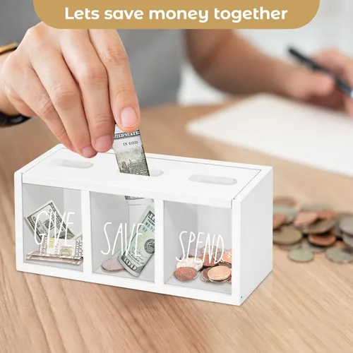 Miniatura 6 de Alcancía de madera para niños, caja de ahorro de dinero para adultos, bancos de niños para billetes y monedas, alcancía para niños y niñas, caja