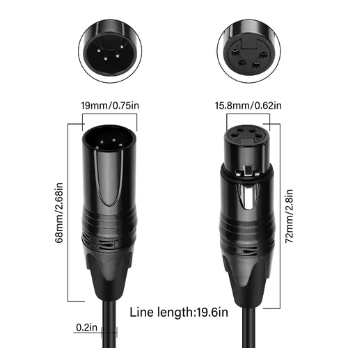 Miniatura 3 de GINTOOYUN Cable DMX de 4 pines de señal XLR macho a hembra DMX512 XLR macho a hembra Cable de señal de luz de escenario con conectores metálicos