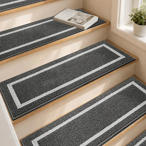 COSY HOMEER Peldaños Suaves Antideslizantes Alfombra 28 x 9 pulgadas Alfombras de Escalera para Interiores para Escalones de Madera, Alfombras de
