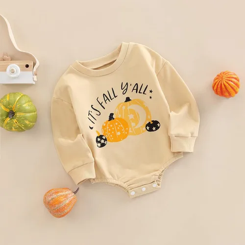 Miniatura 69 de Ropa de Halloween para bebé niña, sudadera con estampado de calabaza, mameluco de burbujas, lindo traje de Acción de Gracias de otoño