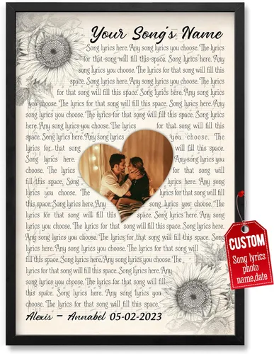 Miniatura 36 de H-DEWALL Póster personalizado de letras de canciones, regalo de boda único para parejas, personaliza con tus propias fotos, nombres y fecha, sin