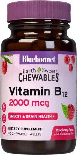 BlueBonnet Nutrition Earth Sweet Vitamina B12 1000 mcg y ácido fólico 400mcg – Salud cerebral y vitaminas energéticas para mujeres y hombres –