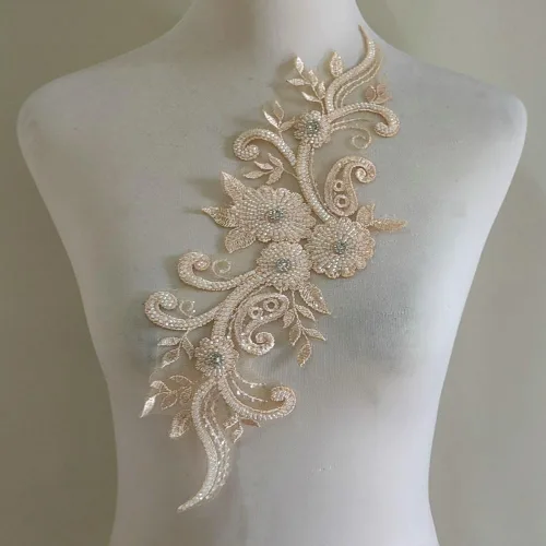 Miniatura 7 de Apliques de encaje con cuentas 3D Luz Lujo Ropa Collar Ramillete Bordado Accesorios (azul oscuro)