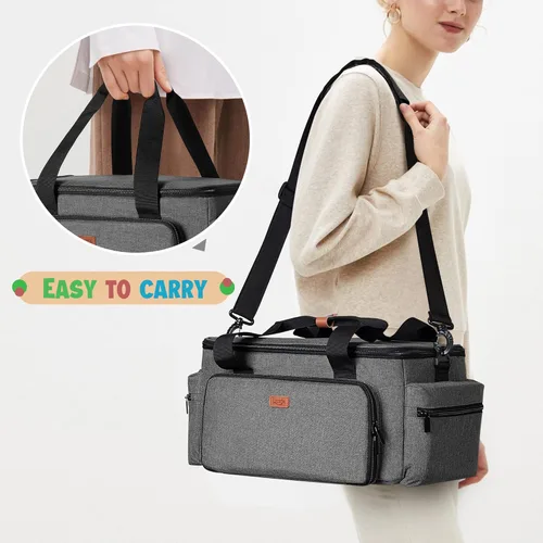 Miniatura 5 de LUXJA Bolsa de manualidades de gran capacidad con correa para el hombro, bolsa de manualidades para arte, álbumes de recortes o suministros de Negro