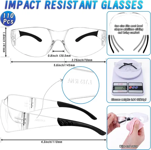 Miniatura 2 de 110 PCS Gafas de Seguridad Transparentes a Granel para Hombres y Mujeres ANSI Z87.1 Gafas Protectoras, Gafas de Seguridad Resistentes a Arañazos e