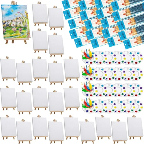 El juego de pintura incluye lienzos de 8 x 10 pulgadas, caballete de madera de 7 x 9.5 pulgadas, pinceles de nailon para pintar el cabello, paletas