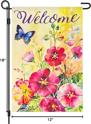 Miniatura 8 de Bandera de jardín con flores de mariposa, opaca de doble cara de 12 x 18 pulgadas, banderas verticales de bienvenida para todas las estaciones
