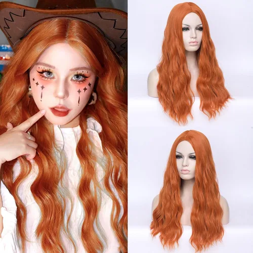 Miniatura 8 de Peluca ondulada azul de 24 pulgadas de largo para mujer, pelucas de fibra resistentes al calor, para Halloween, cosplay, fiesta diaria + gorra (azul)