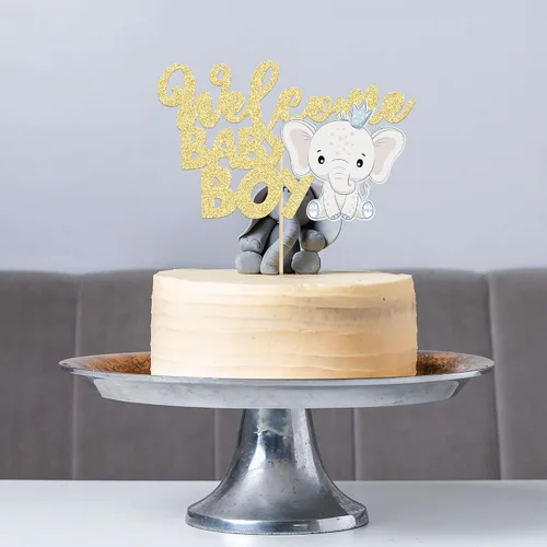 Miniatura 8 de Gyufise 1 pieza de decoración de pastel de bebé con purpurina dorada para baby shower, elefante para pasteles, decoración para recién nacidos