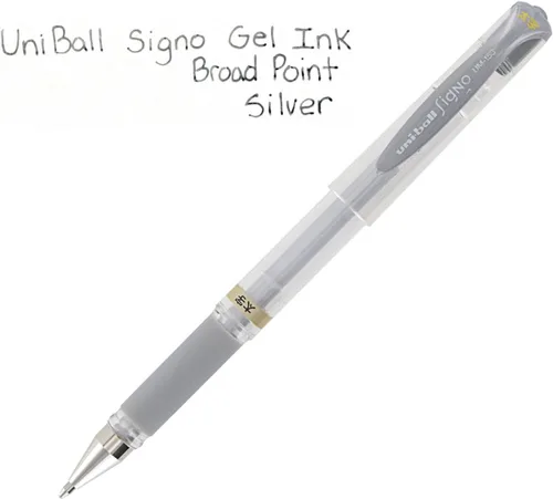 Miniatura 4 de Pluma de punta rodante Uni-Ball Signo UM-153, tinta de gel, con Punta amplia, de 1.0 mm, paquete de 3 unidades, plateado, (Silver Ink) 12