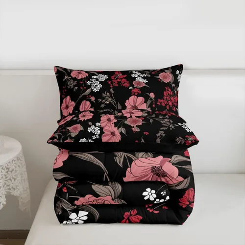 Miniatura 7 de Erosebridal Juego de edredón de flores tamaño individual, ropa de cama floral roja para el día de San Valentín para mujeres y niñas