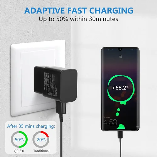 Miniatura 4 de Paquete de 2 adaptadores de carga rápida adaptables para Samsung Galaxy S26 S25 S24 S23 S22 S21 S20 S10 Plus S9 S8 S7 A57 A36 A26 A17 A15 A14 A13