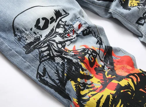Miniatura 90 de Baylvn - Pantalones de mezclilla entallados y estampados para hombre con corte recto