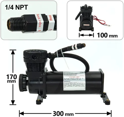 Miniatura 2 de 200PSI 1/4 NPT Bocina de aire resistente para trenes/Compresor de suspensión de aire para viajes en tren/camión/coche 12V negro doble